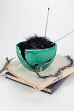 Emerald green yarn bowl leaves