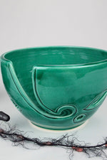 Emerald green yarn bowl leaves