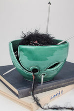 Emerald green yarn bowl leaves